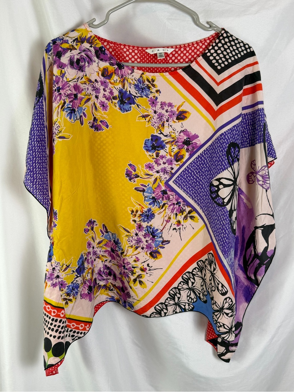 CAbi 100% Silk Scarf Print Butterfly Floral Light Weight Poncho Top M - Picture 2 of 7